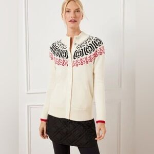 Talbots Ivory, Black & Red Merino Wool‑Blend Cardigan – Size Small (NWT)